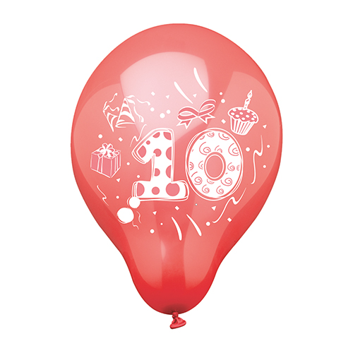 12 x 6 Zahlenluftballons Ø 25 cm farbig sortiert "10"