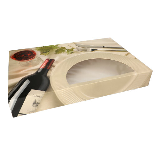 12 x 5 Transport- und Catering-Kartons 8 cm x 37,5 cm x 55,5 cm "Burgund" mit Sichtfenster, zweiteilig