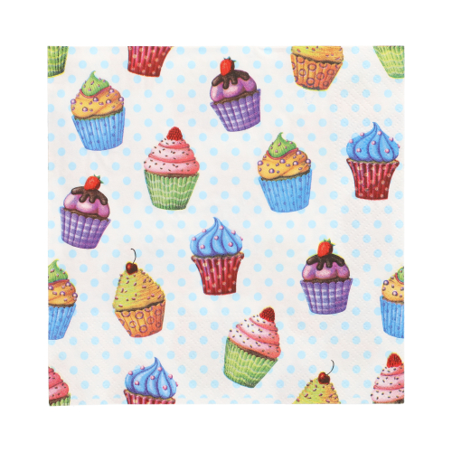 10 x 20 Servietten, 3-lagig 1/4-Falz 33 cm x 33 cm "Cupcakes"