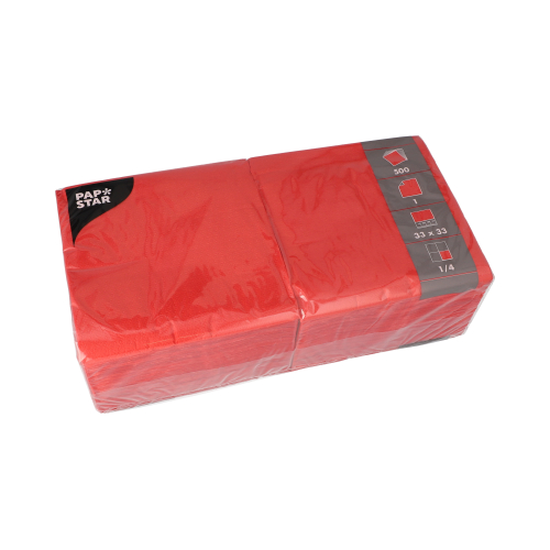 10 x 500 Servietten, 1-lagig 1/4-Falz 33 cm x 33 cm rot