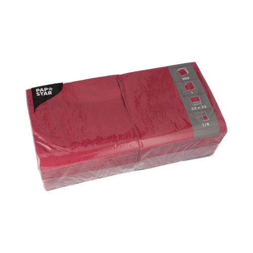 10 x 500 Servietten, 1-lagig 1/4-Falz 33 cm x 33 cm weinrot