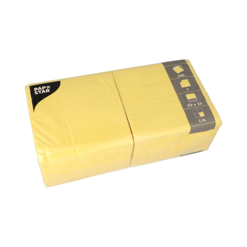 10 x 500 Servietten, 1-lagig 1/4-Falz 33 cm x 33 cm gelb