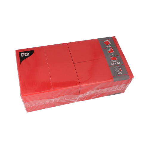 4 x 250 Servietten, 3-lagig 1/8-Falz 33 cm x 33 cm rot