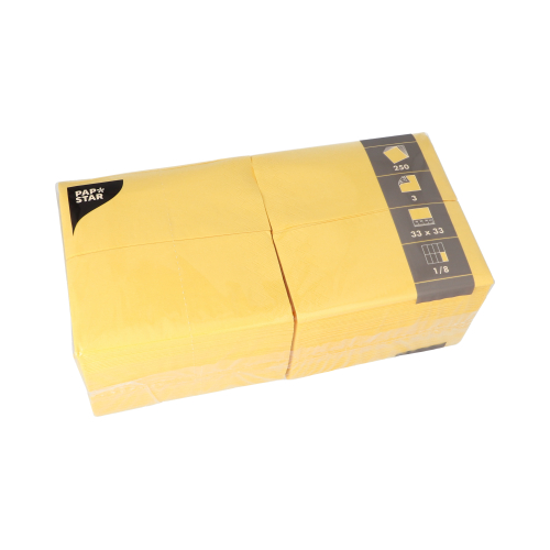 4 x 250 Servietten, 3-lagig 1/8-Falz 33 cm x 33 cm gelb