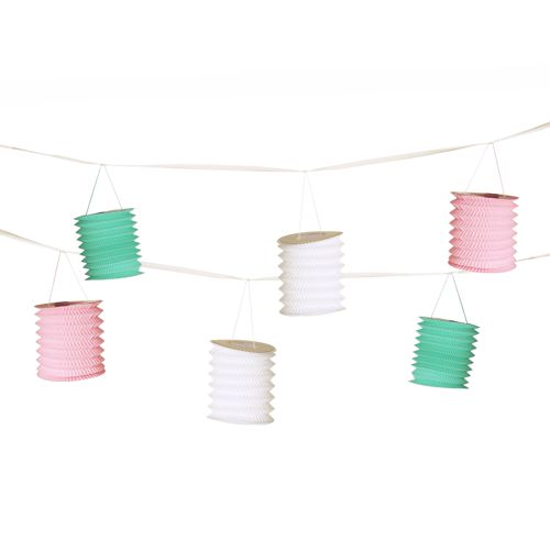 15 x Deko-Girlande 3,6 m weiss/mint/rosa "Pastel" mit 8 Laternen