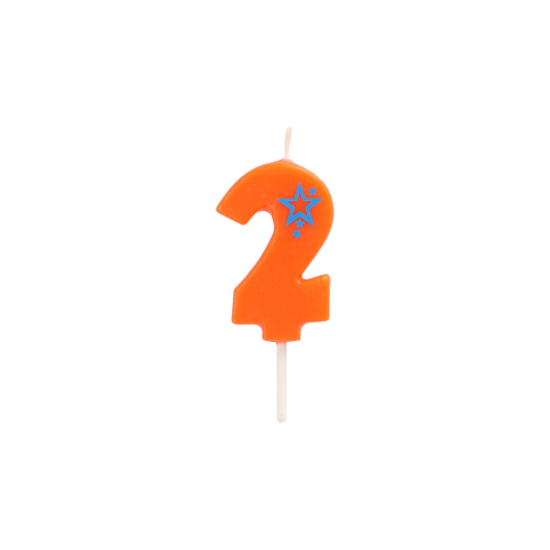 15 x Zahlenkerze, Mini 6,8 cm orange "2"