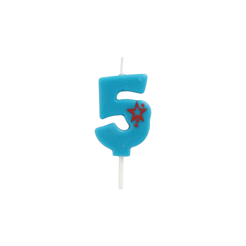 15 x Zahlenkerze, Mini 6,8 cm blau "5"