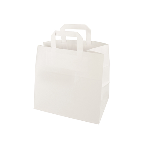 250 x Tragetaschen, Papier 25 cm x 26 cm x 17 cm weiss mit Tragegriff und Einzel EAN