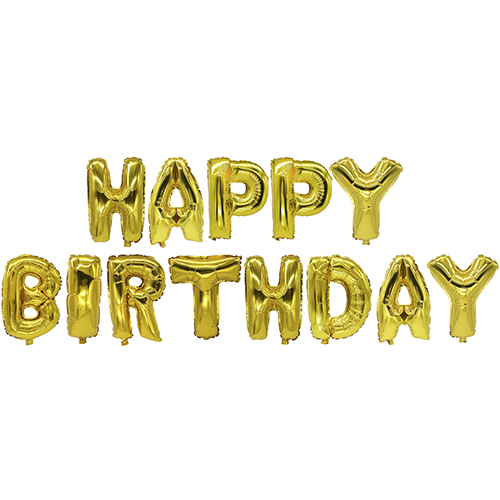 12 x Folienluftballon-Set gold "Happy Birthday"