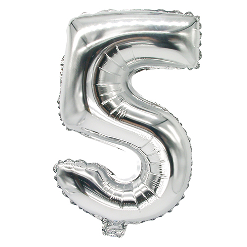 24 x Folienluftballon 35 cm x 20 cm silber "5"