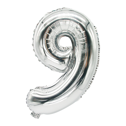 24 x Folienluftballon 35 cm x 20 cm silber "9"