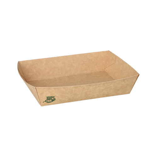 8 x 80 Snacktrays, Pappe "pure" 4 cm x 11 cm x 16 cm braun "100% Fair" extra groß