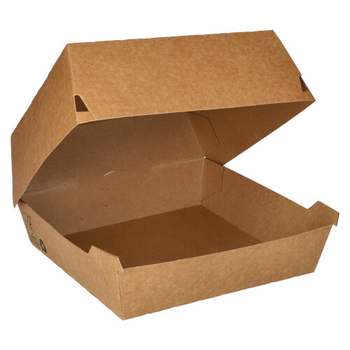 9 x 25 Burgerboxen, Pappe 8,5 cm x 15,5 cm x 15,5 cm braun "100% Fair" extra groß