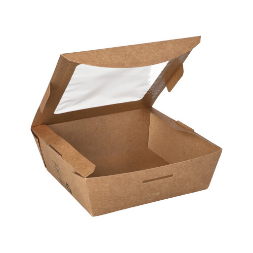 3 x 40 Feinkostboxen Pappe "pure" eckig 650 ml 4,5 cm x 12 cm x 12 cm braun "100% Fair"