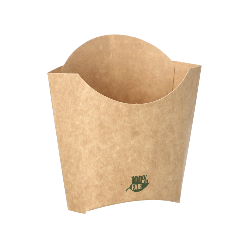6 x 80 Pommes-Frites-Schütte, Pappe "pure" 11,2 cm x 8,4 cm x 5,2 cm braun "100% Fair" klein