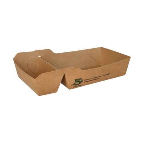 7 x 80 Pommes-Frites-Trays, Pappe "pure" 2-geteilt 3,5 cm x 8,5 cm x 16,2 cm braun "100% Fair" groß