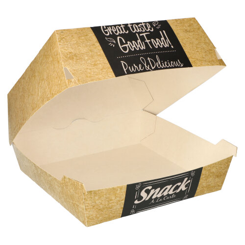 4 x 50 Burgerboxen, Pappe "pure" 8,5 cm x 15,5 cm x 15,5 cm "Good Food" XXL