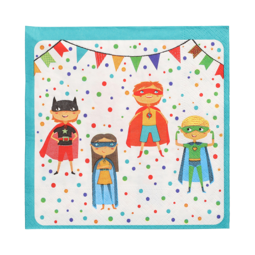 10 x 20 Servietten, 3-lagig 1/4-Falz 33 cm x 33 cm "Superhero"