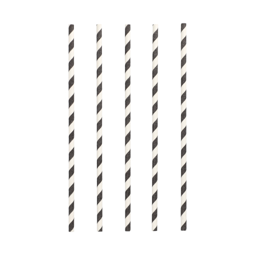 10 x 100 Trinkhalme, Papier Ø 6 mm · 24 cm schwarz/weiss "Stripes"