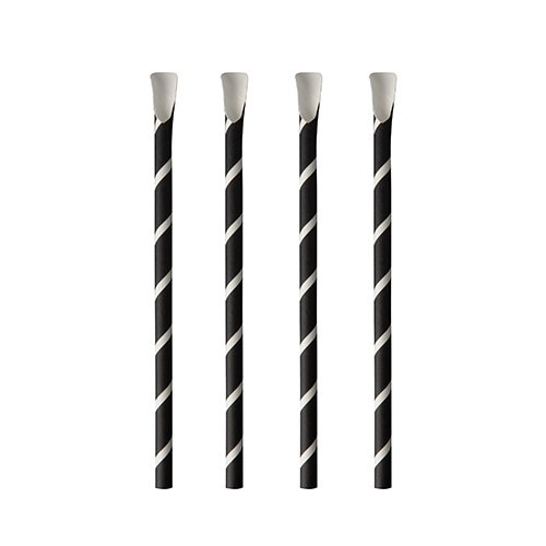 8 x 100 Trinkhalme mit Löffel, Papier Ø 8 mm · 20 cm schwarz/weiss "Stripes"