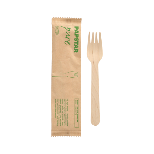10 x 50 Gabeln, Holz "pure" 15,5 cm einzeln verpackt in Papierbeutel