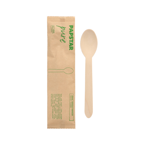 10 x 50 Löffel, Holz "pure" 16 cm einzeln verpackt in Papierbeutel