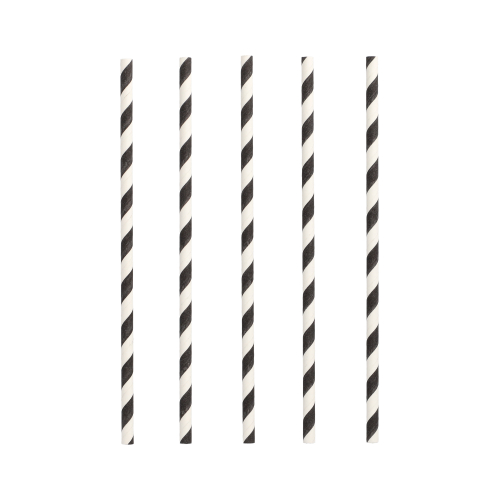 20 x 25 Trinkhalme, Papier Ø 6 mm · 20 cm schwarz/weiss "Stripes"
