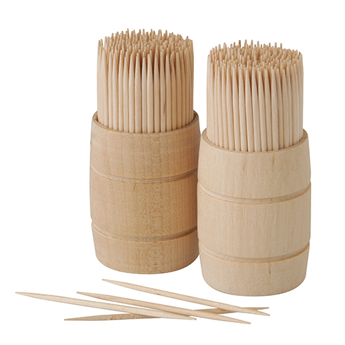 10 x 400 Zahnstocher, Holz "pure" rund 6,8 cm im Spender aus Holz