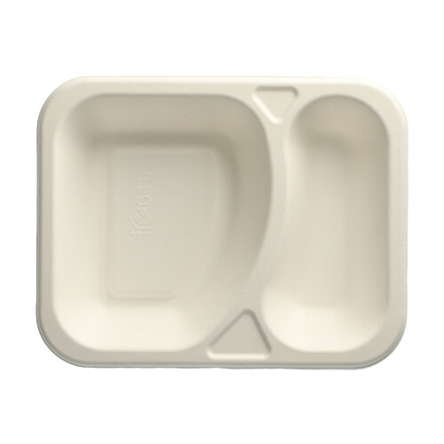 6 x 100 Siegelschalen, Zuckerrohr 2-geteilt 825 ml 4,2 cm x 18,5 cm x 23,5 cm weiss