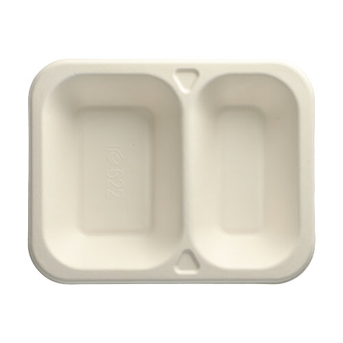 6 x 100 Siegelschalen, Zuckerrohr 2-geteilt 800 ml 4,2 cm x 18,5 cm x 23,5 cm weiss