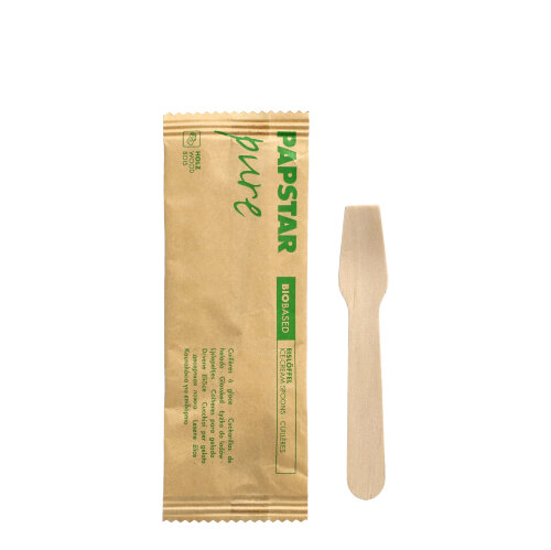10 x 50 Eislöffel, Holz "pure" 9,4 cm einzeln verpackt in Papierbeutel