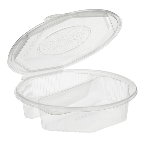 4 x 25 Menüboxen mit Klappdeckeln, PP 2-geteilt 5,9 cm x 21,5 cm x 21,5 cm transparent 8-eckig
