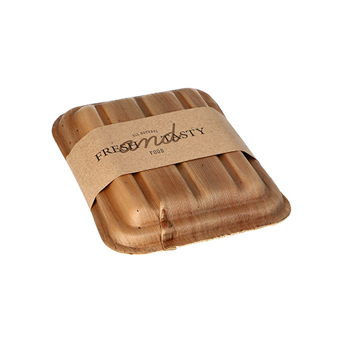 5 x 10 Trays, Palmblatt "pure" eckig 300 ml 5,5 cm x 13,5 cm x 17,5 cm mit Deckel und Banderole