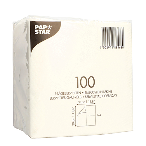 30 x 100 Servietten, 1-lagig 1/4-Falz 30 cm x 30 cm weiss