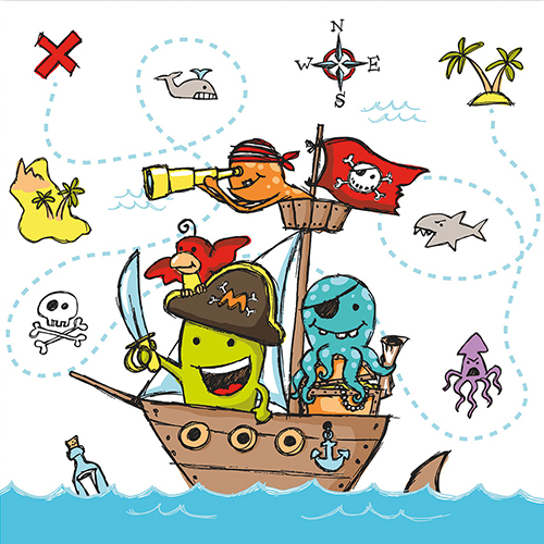 10 x 20 Servietten, 3-lagig 1/4-Falz 33 cm x 33 cm "Pirate Crew"