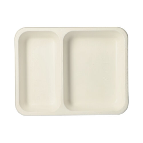 4 x 125 Siegelschalen, Zuckerrohr 2-geteilt 850 ml 3 cm x 17,5 cm x 22,5 cm weiss