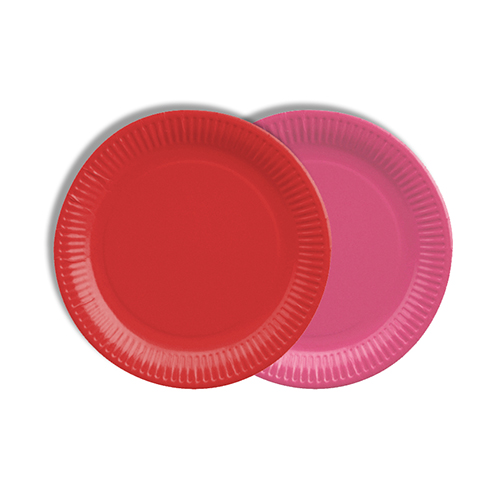 20 x 12 Teller, Pappe rund Ø 18 cm farbig sortiert - rot/fuchsia