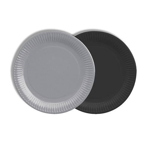 20 x 12 Teller, Pappe rund Ø 18 cm farbig sortiert - grau/schwarz