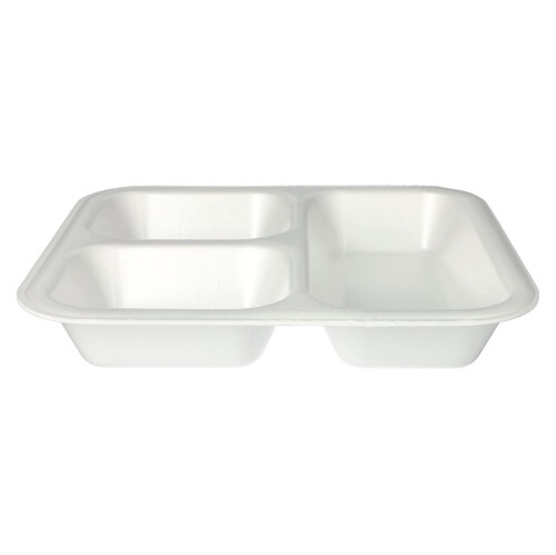 4 x 50 Siegelschalen, XPS 3-geteilt 1350 ml 4,2 cm x 24,5 cm x 26,5 cm weiss laminiert