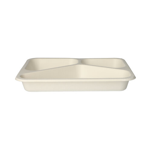 4 x 125 Siegelschalen, Zuckerrohr 3-geteilt 850 ml 3 cm x 17,5 cm x 22,5 cm weiss