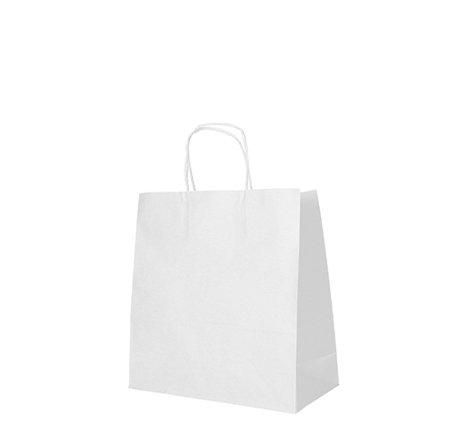 12 x 25 Tragetaschen, Papier 25 cm x 26 cm x 17 cm weiss mit gedrehtem Tragegriff