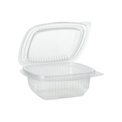 10 x 100 Verpackungsbecher mit Klappdeckeln, PP rechteckig 250 ml 4,4 cm x 11,5 cm x 12 cm transparent