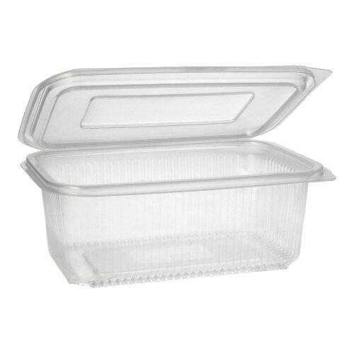 12 x 50 Verpackungsbecher mit Klappdeckeln, PP rechteckig 1000 ml 7,4 cm x 13,1 cm x 19,1 cm transparent
