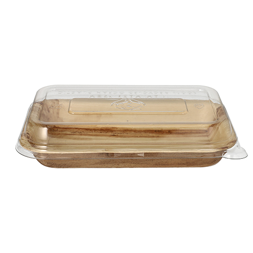 5 x 10 Schalen, Palmblatt eckig 400 ml 5 cm x 14 cm x 20 cm mit rPET Deckel "Kombipack"