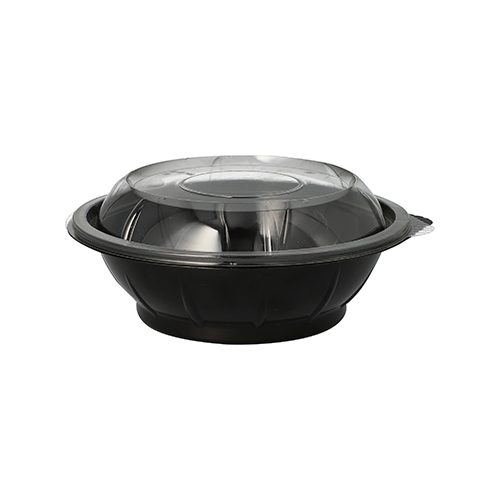 12 x 25 Salatschalen, PET 600 ml Ø 16,6 cm · 5,9 cm schwarz "Snap It" mit Deckel R-PET glasklar