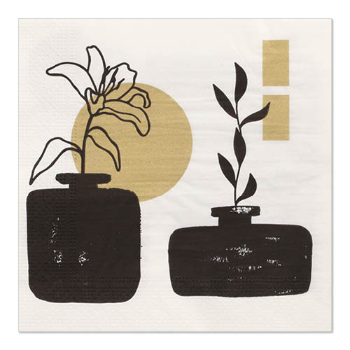 10 x 20 Servietten, 3-lagig 1/4-Falz 33 cm x 33 cm gold "Modern Vases"