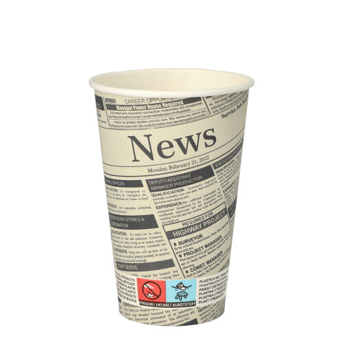 20 x 50 Trinkbecher, Pappe "To Go" 0,3 l Ø 8 cm · 11,7 cm "Newsprint"