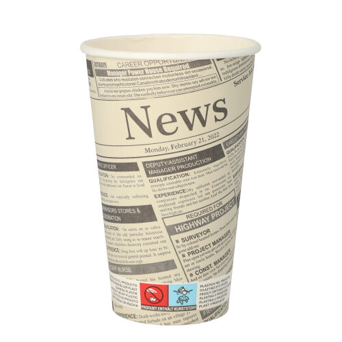 20 x 50 Trinkbecher, Pappe "To Go" 0,4 l Ø 9 cm · 13,9 cm "Newsprint"
