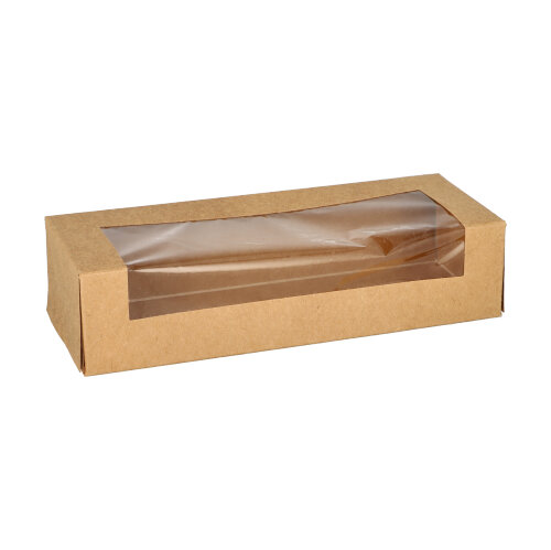 4 x 25 Sushi-Schalen, Pappe eckig 4,5 cm x 19,5 cm x 7 cm braun