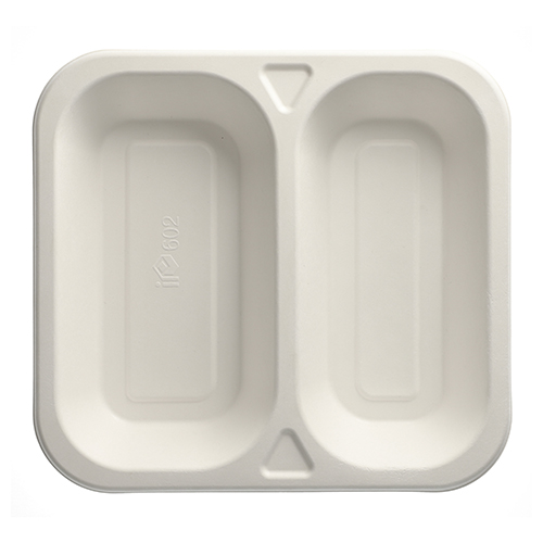 4 x 50 Siegelschalen, Zuckerrohr 2-geteilt 1250 ml 4,2 cm x 24,5 cm x 26,5 cm weiss